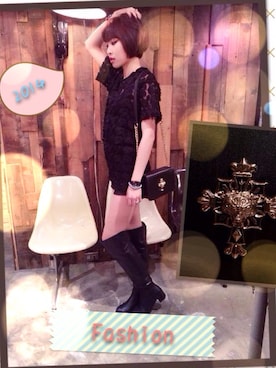 「繡花透視上衣（Tシャツ/カットソー、ブラック系）」を使った、Qiuyunさん（レディース・170cm）の夏コーディネート