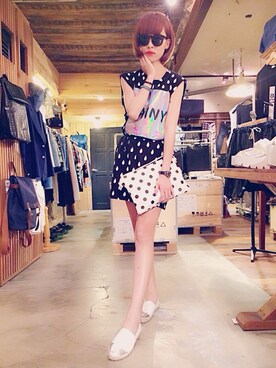 「點點（Tシャツ/カットソー、ブラック系）」を使った、Qiuyunさん（レディース・170cm）の夏コーディネート