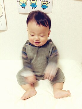 「アイテム（ママ＆ベビー、グリーン系）」を使った、おいもさん（キッズ・80cm）の秋コーディネート