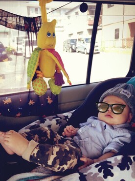 「アイテム（ママ＆ベビー、グリーン系）」を使った、おいもさん（キッズ・80cm）の秋コーディネート