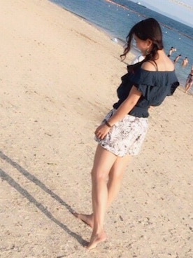 「アイテム（チューブトップ、ブルー系）」を使った、natsuchim♡さん（レディース・157cm）の夏コーディネート