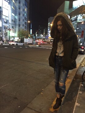 「moussy」｜「アイテム（モッズコート）」を使った、初音さん（レディース・165cm）の冬コーディネート