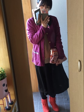 「アイテム（ブーティ、オレンジ系）」を使った、ハルさん（レディース・153cm）の秋コーディネート
