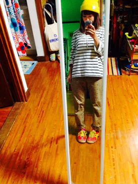 「星カーゴ
（その他パンツ、ベージュ系）」を使った、ぴいさん（レディース・149cm）の春コーディネート