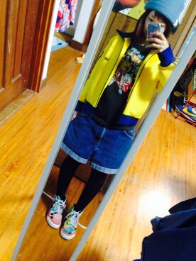 「adidasジャージ（その他アウター、イエロー系）」を使った、ぴいさん（レディース・149cm）の春コーディネート