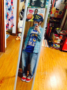 「アイテム（デニムパンツ、ブルー系）」を使った、ぴいさん（レディース・149cm）の春コーディネート