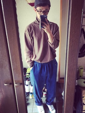 「VINTAGE（ヴィンテージ）のアイテム（ニットキャップ/ビーニー、ブラック系）」を使った、なおたまるさん（メンズ・175cm）の秋コーディネート