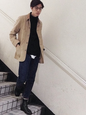 「HAMNETT（ハムネット）のアイテム（ブーツ）」を使った、Grow 細田 真吾さん（メンズ・177cm）の冬コーディネート