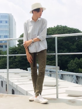 「MHL.（エムエイチエル）のアイテム」を使った、Grow 細田 真吾さん（メンズ・176cm）の夏コーディネート