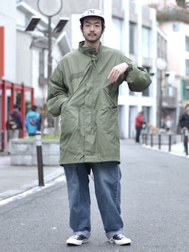 「VINTAGE（ヴィンテージ）のアイテム（モッズコート）」を使った、KEN MATSUMOTO さん（メンズ・178cm）の冬コーディネート