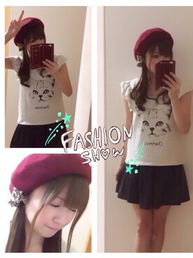 「猫」｜「アイテム（ハンチング/ベレー帽）」を使った、misaさん（レディース・150cm）の秋コーディネート