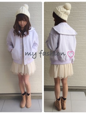 「NICE CLAUP（ナイスクラップ）のアイテム（スタジャン）」を使った、misaさん（レディース・150cm）の秋コーディネート