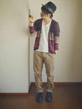 「rehacer（レアセル）のアイテム（帽子）」を使った、shakaさん（メンズ・167cm）の秋コーディネート