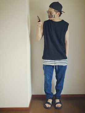 「VICTIM（ヴィクティム）のアイテム（キャップ）」を使った、shakaさん（メンズ・167cm）の夏コーディネート