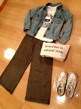 「ヤヌーク」｜「アイテム（デニムジャケット）」を使った、emiryさん（レディース・150cm）の冬コーディネート