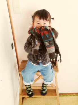 「COMME CA DU MODE（コムサデモード）のアイテム（レッグウェア）」を使った、コニさん（キッズ・80cm）の冬コーディネート