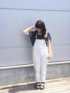 「179/WG（イチナナキュウダブルジー）のアイテム（サロペット/オーバーオール）」を使った、mihoさん（レディース・155cm）の夏コーディネート