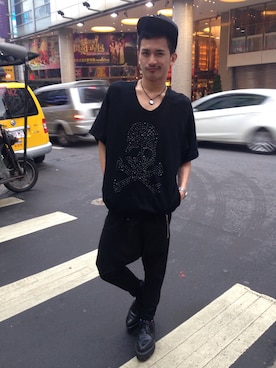 「アイテム（Tシャツ/カットソー、ブラック系）」を使った、歐利さん（メンズ）の夏コーディネート