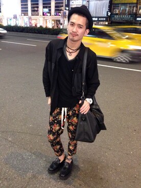 「アイテム（その他パンツ、ブラック系）」を使った、歐利さん（メンズ）の夏コーディネート