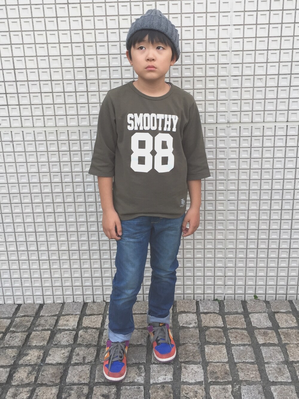 「Smoothyのアイテム（スウェット、グリーン系）」を使った、komako77さん（キッズ・134cm）の秋コーディネートの1枚目の写真
