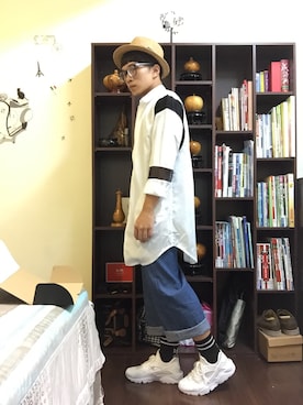 「havaianas（ハワイアナス）のアイテム（キャップ）」を使った、蔡旻倫さん（メンズ・169cm）の夏コーディネート