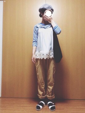 「YAECA」｜「アイテム（ハンチング/ベレー帽）」を使った、Hamama.さん（レディース・162cm）の夏コーディネート
