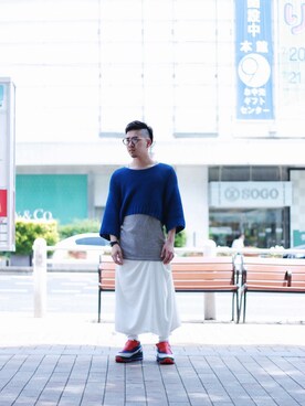 「ROBERT GELLER（ロバートゲラー）のアイテム（トップス）」を使った、清水 昌倫さん（メンズ・170cm）の夏コーディネート