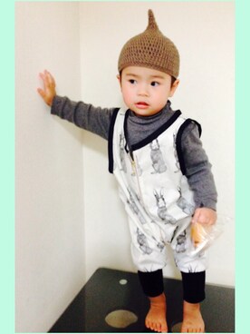 「Handmade（ハンドメイド）のアイテム（ロンパース、ホワイト系）」を使った、ⳮeRiⳮさん（レディース・155cm）の冬コーディネート