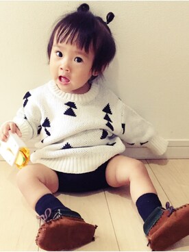 「韓国子供服のアイテム（ニット/セーター、ホワイト系）」を使った、ⳮeRiⳮさん（レディース・155cm）の秋コーディネート