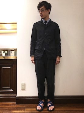 「アイテム（サンダル、ブルー系）」を使った、まきたく@休止中さん（メンズ・170cm）の春コーディネート