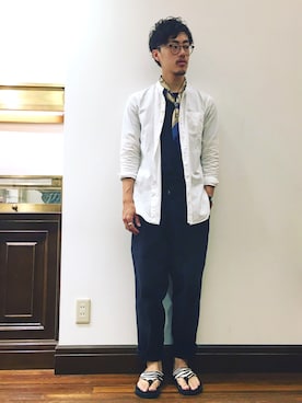 「アイテム（ストール/ショール）」を使った、まきたく@休止中さん（メンズ・170cm）の夏コーディネート