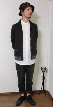「ノーカラーシャツ」｜「アイテム（スウェット）」を使った、kiyoshiさん（メンズ・170cm）の秋コーディネート