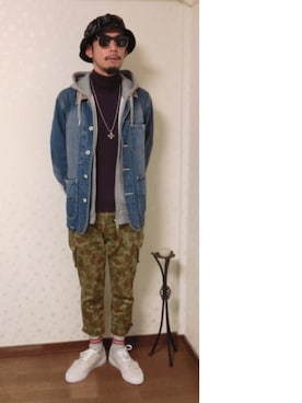 「迷彩パンツ」｜「アイテム（ニット/セーター）」を使った、kiyoshiさん（メンズ・170cm）の秋コーディネート