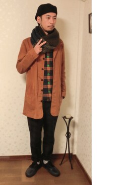 「SLICK（スリック）のアイテム（ステンカラーコート）」を使った、kiyoshiさん（メンズ・170cm）の冬コーディネート