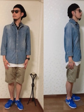 「ブレスレット」｜「アイテム（ハンチング/ベレー帽）」を使った、kiyoshiさん（メンズ・170cm）の夏コーディネート