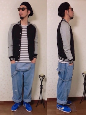「ハンチング」｜「アイテム（スタジャン）」を使った、kiyoshiさん（メンズ・170cm）の春コーディネート