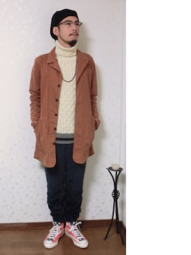 「オールスター」｜「アイテム（ステンカラーコート）」を使った、kiyoshiさん（メンズ・170cm）の冬コーディネート