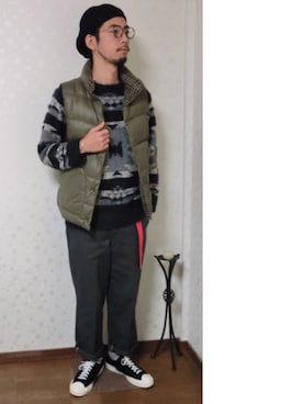 「ハンチング」｜「アイテム（ダウンベスト）」を使った、kiyoshiさん（メンズ・170cm）の秋コーディネート