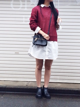 「アイテム（シャツワンピース、ホワイト系）」を使った、goocyさん（レディース・160cm）の秋コーディネート