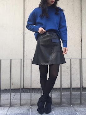 「ブルーニット」｜「アイテム（ブーティ）」を使った、goocyさん（レディース・167cm）の冬コーディネート