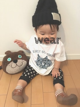 「にゃー」｜「アイテム（ニットキャップ/ビーニー）」を使った、しずさん（キッズ・70cm）の夏コーディネート