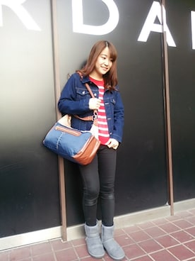 「ボーダーニット」｜GIORDANOサンステ福山店さん（レディース・160cm）の冬コーディネート