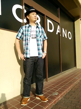 「GIORDANO（ジョルダーノ）のアイテム」を使った、GIORDANOサンステ福山店さん（メンズ・172cm）の夏コーディネート