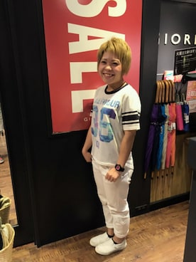 「GIORDANO（ジョルダーノ）のアイテム」を使った、GIORDANOサンステ福山店さん（レディース・150cm）の夏コーディネート