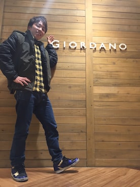 「GIORDANO（ジョルダーノ）のアイテム」を使った、GIORDANOサンステ福山店さん（メンズ・160cm）の秋コーディネート