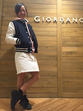 「ネルシャツ」｜「アイテム（スタジャン）」を使った、GIORDANOサンステ福山店さん（レディース・155cm）の秋コーディネート