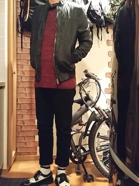 「アイテム（ライダースジャケット）」を使った、すずき兄さん（メンズ・175cm・30代）の秋コーディネート
