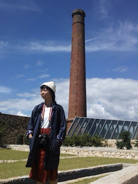 「赤スカート」｜「アイテム（その他アウター）」を使った、shannonさん（レディース・160cm）の秋コーディネート