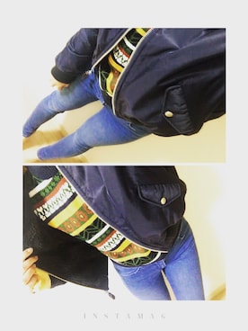 「SLY（スライ）のREVERSIBLE BOA MA-1（ブルゾン、ブルー系）」を使った、しょこさん（レディース・159cm）の冬コーディネート