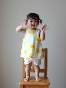 「Moujonjon（ムージョンジョン）のアイテム（ワンピース/ドレス）」を使った、うかとかさん（レディース・80cm）の夏コーディネート